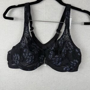 GLAMORISE Black Front Close Lace Wonderwire Bra 42B
